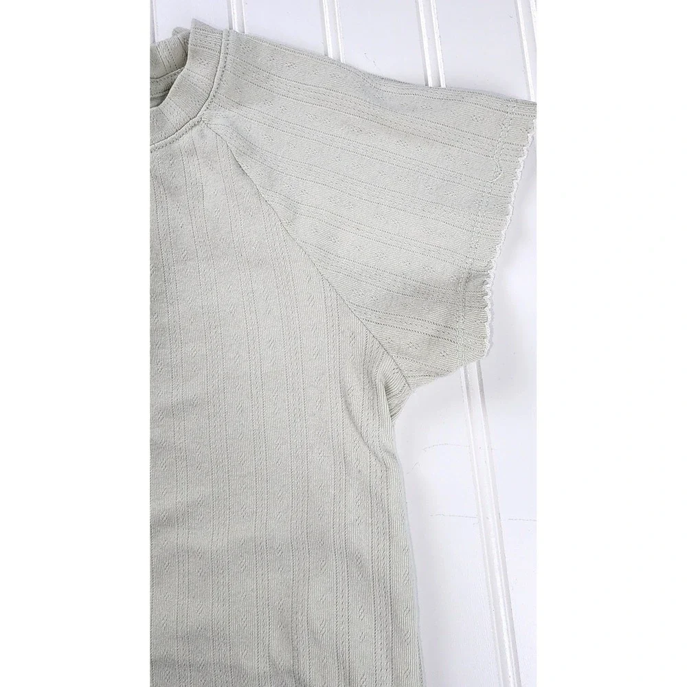 Cotton On Baby Tee Womens XS Sage Green Pointelle Lettuce Edge Raglan Sleeve y2K - Picture 5 of 6